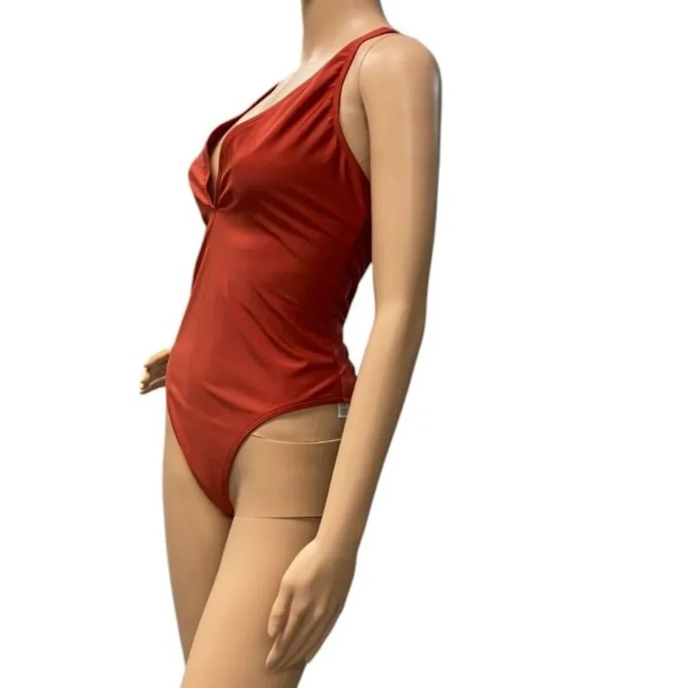 ASOS Burnt Orange One-Piece Swimsuit Bathing Suit Strappy Back Design Sz 8